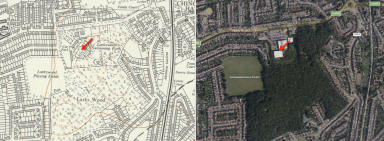 Chingford Larkswood Swiimming Pool site. The arrow points to the centre of the Lido! - image
