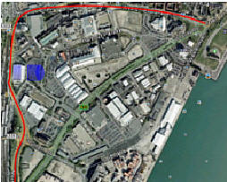 Southampton Lido - Shoreline marked in red. The blue marks the once Lido - image