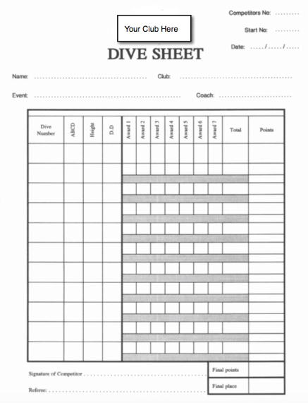Dive sheet - image